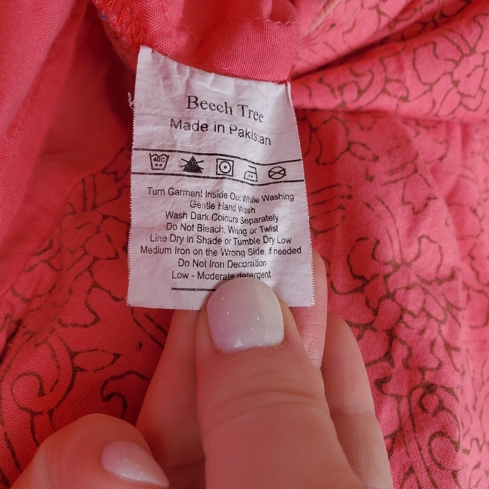 Beechtree Pret Kurta Pink with Brown Floral Print and Embroidered Flowers EUC - Picture 3 of 17